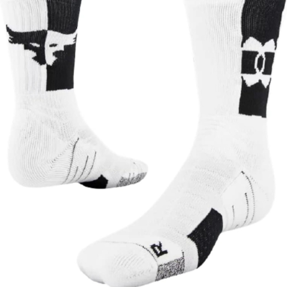 Under Armour Crew Socks Project Rock Playmaker White Black M8.5-13 W10-14 NWT.